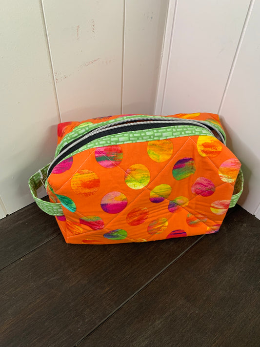 Orange Circles and Green Boxy Zipper Pouch