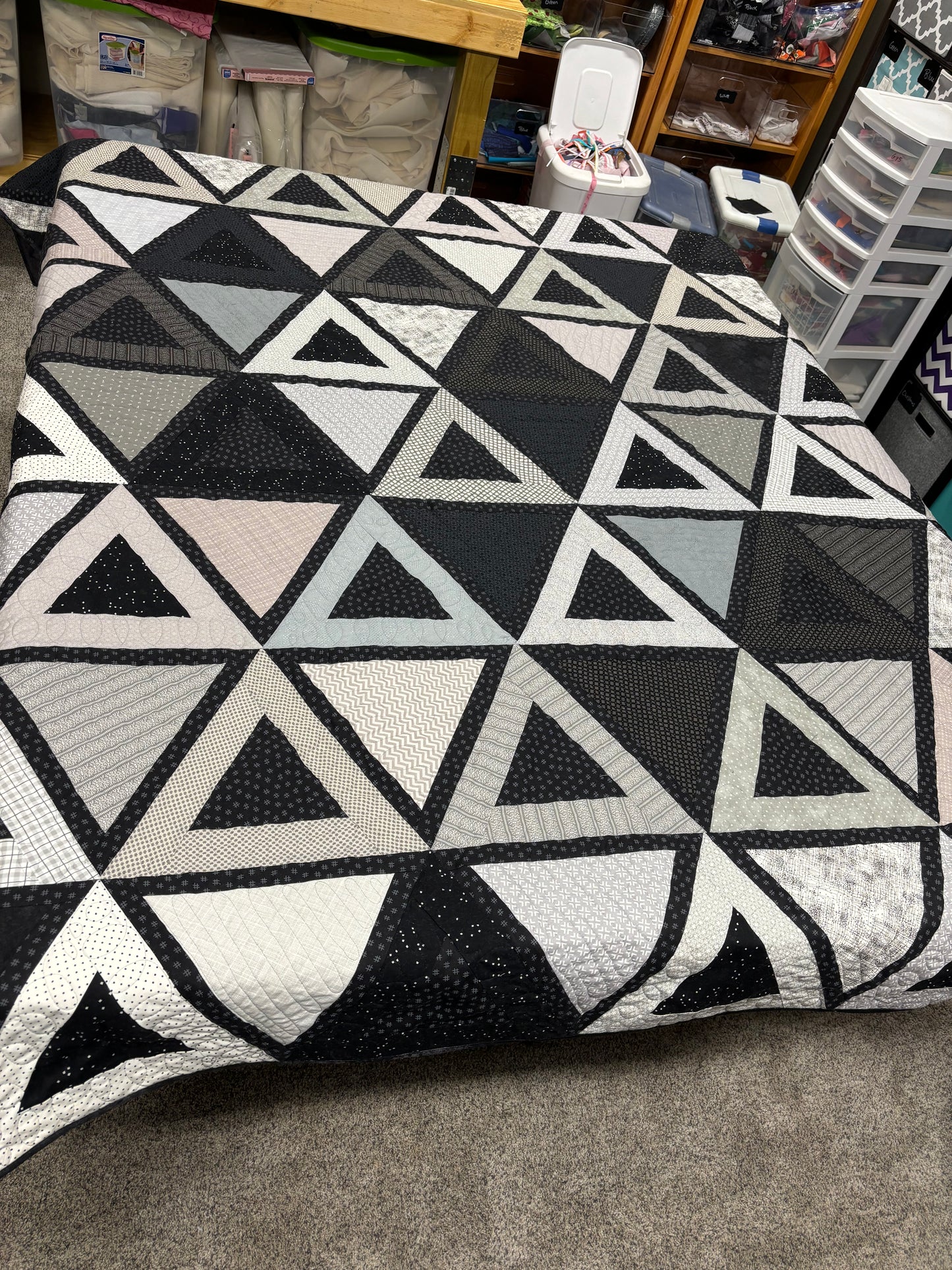 Black, white and gray full size quilt