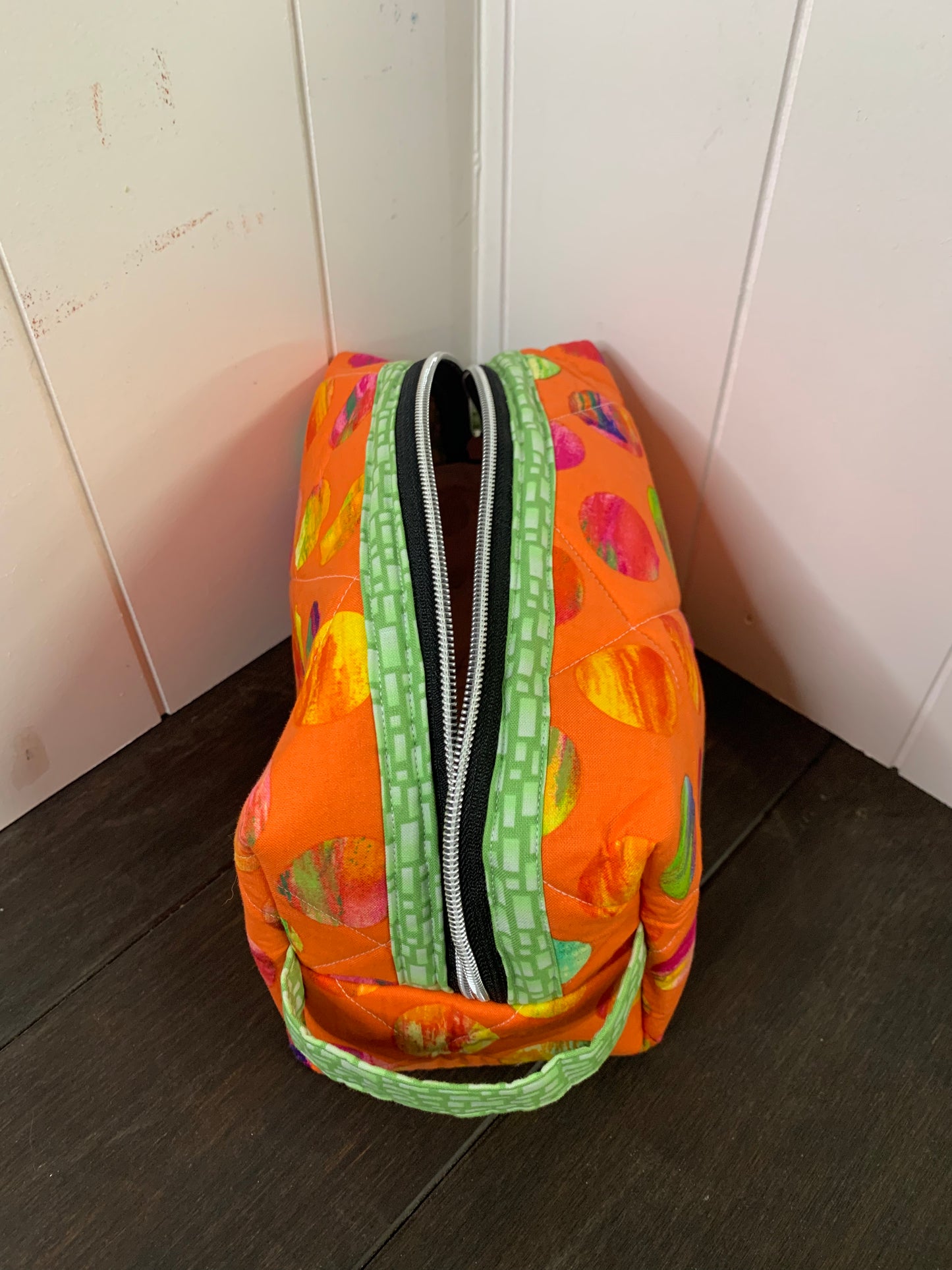 Orange Circles and Green Boxy Zipper Pouch