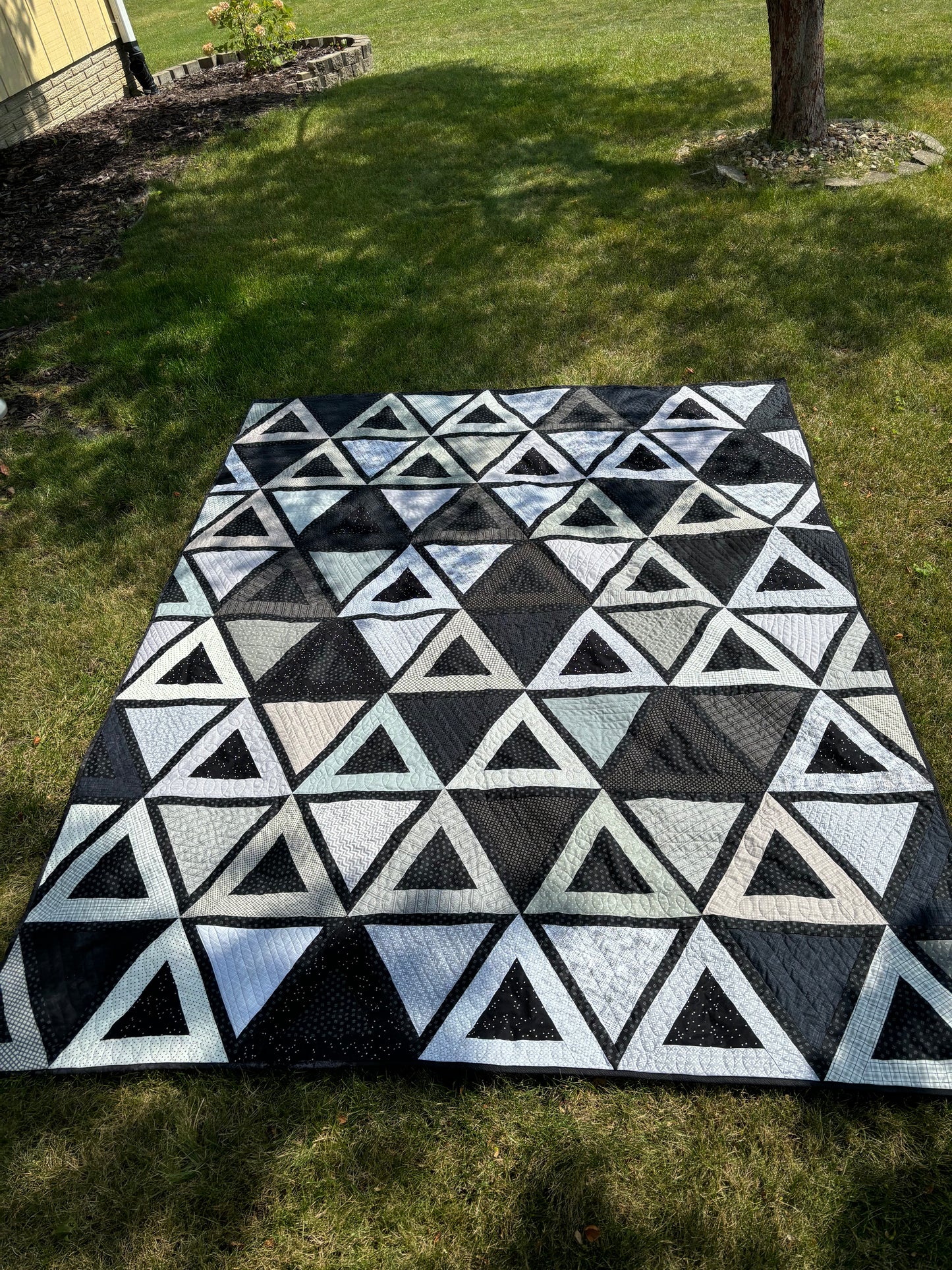 Black, white and gray full size quilt